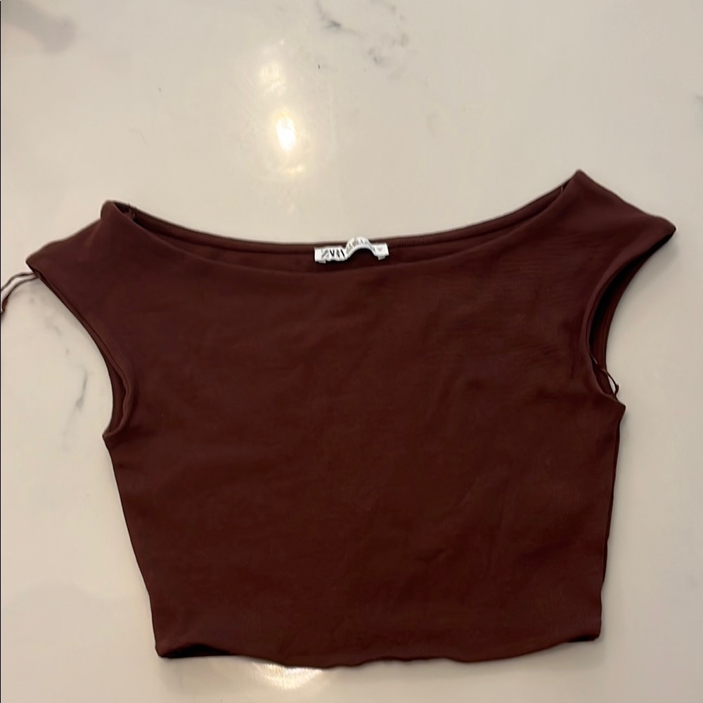 Zara Red Fitted Crop Tank Top